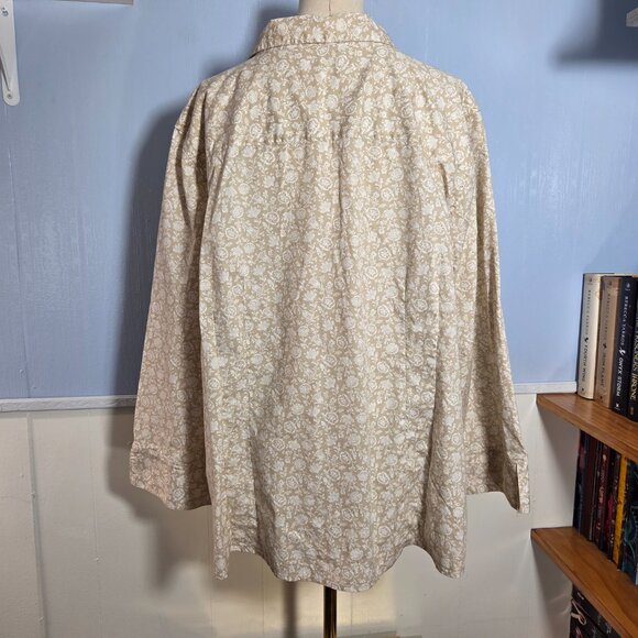 Croft & Barrow 3X Beige White Floral Semi Fitted Button Up Longsleeve Blouse - Picture 6 of 10